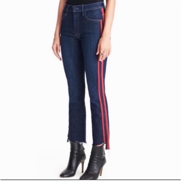 Mother Insider Crop Step Fray Speed Racer Red Side Stripe Jeans - Picture 6 of 16